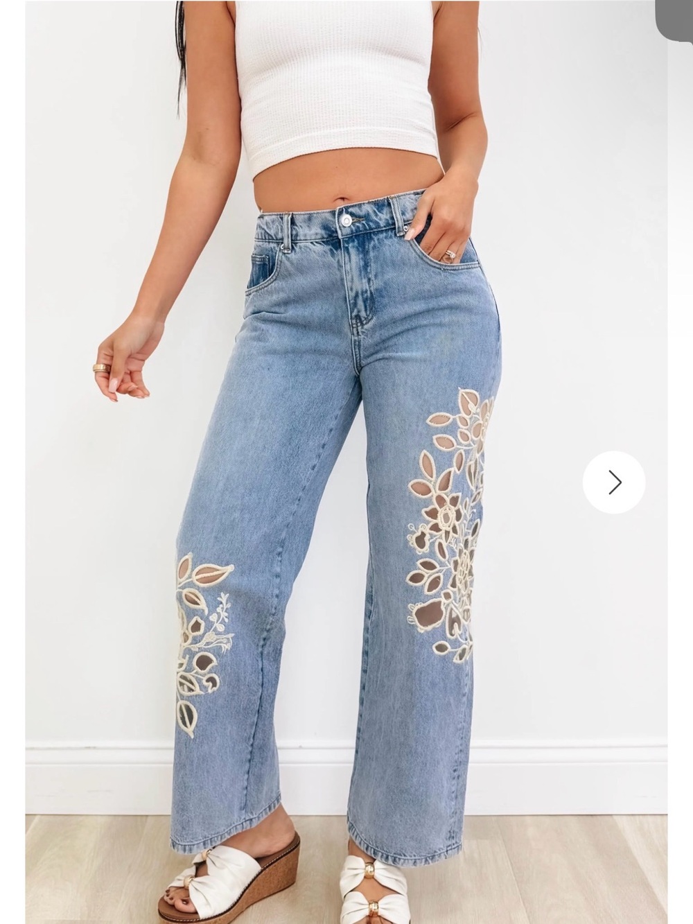 Oli & Hali Light Wash Embroidered Wide-Leg Jeans